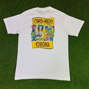 Vintage 90s Corona Beer Art Rare T Shirt Medium White Cinco de Mayo Made In USA