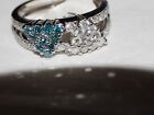 Elegant ladies 60 stone fancy Blue and white diamond cluster Ring 1carat size 7