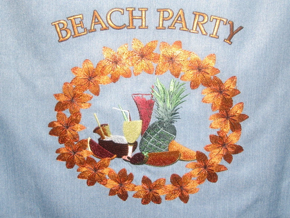  CARIBBEAN JOE BLUE EMBROIDERED "BEACH PARTY" POLY/RAYON S/S HAWAIIAN SHIRT SZ S - Image 1 of 4