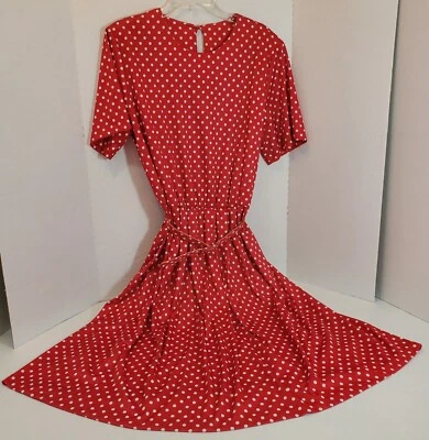 Vestido Vintage Años 80●Rojo/Blanco Lunares●Pin-Up/Ama de Casa Simple/Sexy●Damas Talla 18 Foto 1 de 4