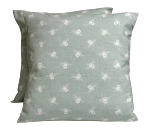 2 x Fryetts Bees Duck Egg Blue Ivory Cushion Covers 16" 18" 20" 22" - Picture 1 of 3