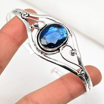 Pulsera de piedras preciosas de zafiro azul creada en laboratorio hecha a mano de plata 925 joyería para mujer Foto 1 de 4