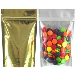 Bolsas de pie doradas/transparentes - 4 oz - 5"" x 8"" x 2,5"" - bolsas con cremallera resellables - Imagen 1 de 4