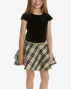 RARE EDITIONS Girl's 8 Black Velvet & Gold Plaid Taffeta Dress NWT $68 - Picture 1 of 4