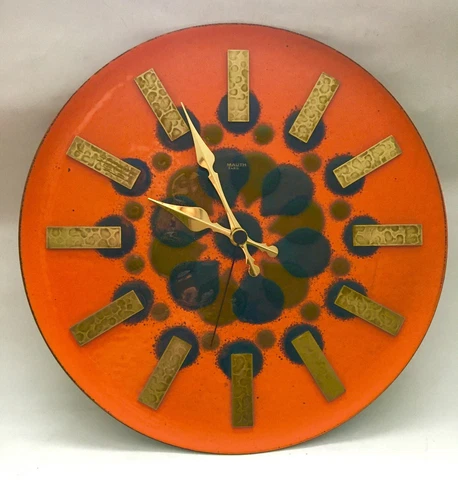 ° Great Mid Century CLOCKWORK ORANGE 70´s Enamel Wall Clock Mauth ELEC by Mauthe Cover