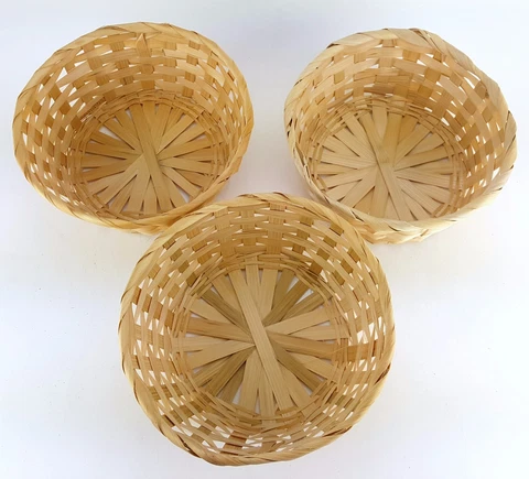 3 PACK LOT 8" ROUND 3-1/2" DEEP WICKER BASKET RATTAN WOVEN PLAIN Cover