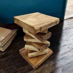 Side Table Wood Books Stack Stool Pedestal Flowers Nightstand Solid Table - Picture 1 of 8