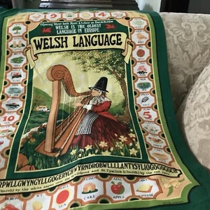 Asciugamano da tè gallese vintage Clive Mayor souvenir viaggio britannico cotone lingua gallese - Foto 1 di 6