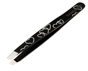 Eyebrow Salon Quality Hair Removing Tweezers Slanted Tip Black Hearts with cover - Picture 1 of 1