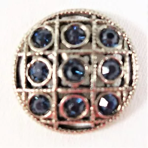 Botón vintage de piedras de pasta azul OME de metal plateado de 1" - Imagen 1 de 4
