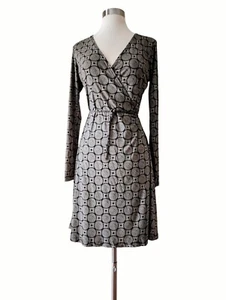 THE LIMITED Dress Wrap Black Grayish Beige Abstract Circles Stretch JerseyMEDIUM - Picture 1 of 7