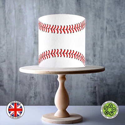 Baseball pattern with Red stitches wrap around edible cake topper ICING/WAFER - Image 1 of 3