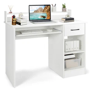 Tavolo per computer da studio scrittura tavolo da scrivania per computer 22" con cassetto e vassoio tastiera bianco - Foto 1 di 11