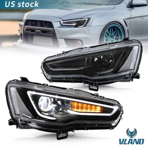VLAND Dual Beam Projector Headlights fit Mitsubishi Lancer EVO X 2008-2017 Black - Picture 1 of 11