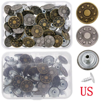 40Set 17mm Jeans Metal Button Tack Snap Buttons Replacement with Rivets+Box - Image 1 of 4