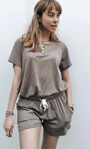 Womens 2 Piece Lounge Set Outfit Button Top Drawstring Shorts w/ pockets, M - Picture 1 of 5