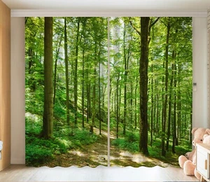 3D Summer Green Forest I7481 Photo Blockout Curtain Fabric Window Erin 2023 - Picture 1 of 7