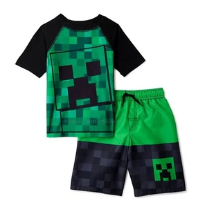 Minecraft Boys Swim Trunks Size 4 5 6 7 Rash Guard Shirt Swimsuit Shorts Set NWT - Picture 1 of 2