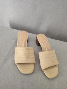 Sandali donna Cole Haan 8B rafia naturale mules tacco a blocco slip on scarpe comode - Foto 1 di 19