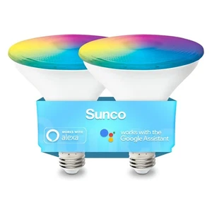 Sunco PAR38 Alexa Compatible Smart LED Bulbs, WiFi Color Changing Outdoor Flo... - Picture 1 of 6