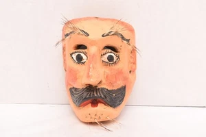 Vintage MEXIKANISCHE VOLKSKUNST geschnitzte HOLZ TANZMASKE Guerrero bärtiger Mann Karneval - - Bild 1 von 14