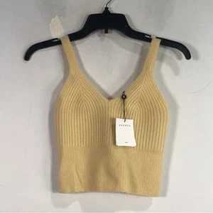Sandro Wool Knit Crop Tank Top, Women's Size 0 - Jaune Pale Yellow - Picture 1 of 10