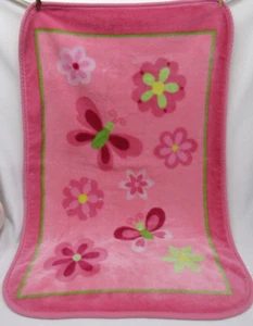 Vintage Plüsch Babydecke rosa grün Schmetterlinge Blumen - Bild 1 von 5