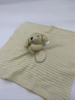 Carter's желтый и белый в полоску вязаный щенок собаки милый 14» безопасности одеяло - Изображение 1 из 4