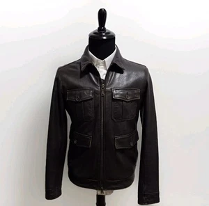 Banana Republic Trucker Leather Jacket Mens S Military Utility Safari Moto Chore - Picture 1 of 24
