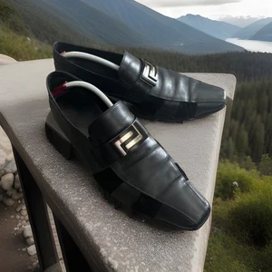 VERSACE Greca Leather Dress Loafers Black Silver Sz 44 US 11 - Picture 1 of 12