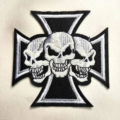 Skull Embroidered Iron-On/Sew-On Patch applique 3 1/4 x 3 1/4 inch - Image 1 of 4