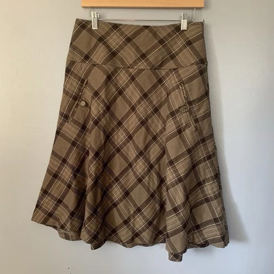 Saia East 5th Feminina 8 Preppy Country Marrom Xadrez Linha A Midi Zíper Lateral - Imagem 1 de 4