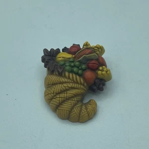 Vintage Hallmark Cornucopia Fruit Basket Brooch Thanksgiving Autum Fall - Picture 1 of 5
