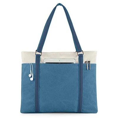 WXNOW WOMEN LAPTOP TOTE BAG CANVAS HANDBAG PURSE SHOULDER BAG - BLUE - Image 1 of 4