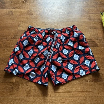 Ted Baker London Swim Trunks Men 4 Multicolor Geometric Print Elastic Drawstring - Image 1 of 4