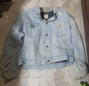 ERSTAUNLICH SELTENE CARHARTT DENIM DETROIT GEFÜTTERTE ACID WASHED JACKE HERREN GRÖSSE LARGE - Bild 1 von 15