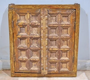 Antico pannello finestra decorazione parete in legno con cornice blocchi quadrati artigianale - Foto 1 di 6