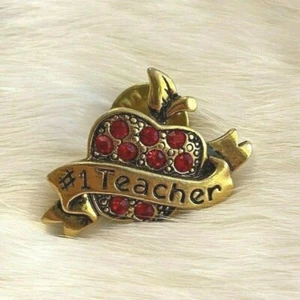 Vintage Avon Apfel Brosche Anstecknadel #1 Lehrer rot Strass goldfarben Schule 3582 - Bild 1 von 9