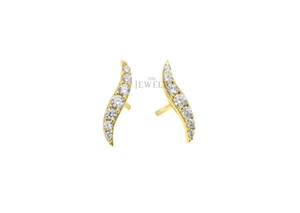 14K Gold 0.17 CT VS/F-G Diamond 10 mm Wave Earrings Handmade - The Jewelz - Picture 1 of 3