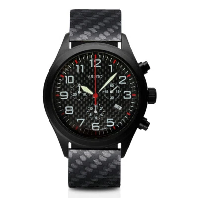 Relógio masculino Aristo 0H15TR cronógrafo carbono 44mm movimento Ronda - Imagem 1 de 4