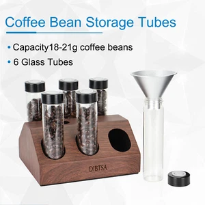 Single Dose Coffee Bean Storage Tubes 6 Pcs Dosing Glass Vials W/Exhaust Valve - Picture 1 of 15