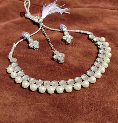 Gargantilla Kundan india Bollywood chapada en oro collar nupcial pendientes conjunto de joyería Foto 1 de 4