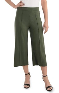 Seek No Further Wide Leg Cropped Ponte Gaucho Pants High Rise Stretch Green, L - Picture 1 of 11