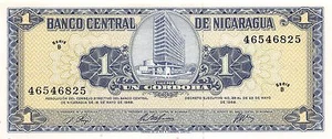 Nicaragua 1 Cordoba 25.5.1968 Serie B Banknote Stempelglanz NAM - Bild 1 von 2
