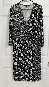 Talbots Übergröße 2X schwarz Blumenmuster gemischter Druck Faux Wickelkleid - Bild 1 von 6