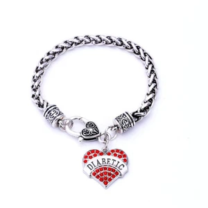 Diabetic Heart Charm Bracelet Medical Alert Diabetes Crystal - Picture 1 of 23