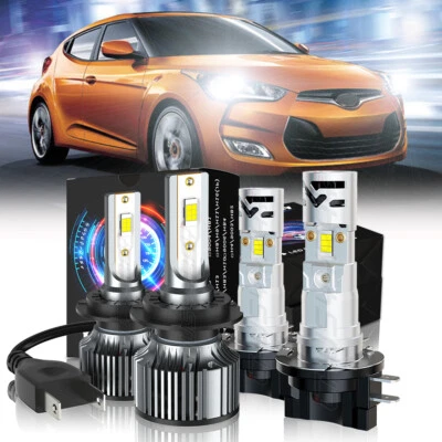 FOR Hyundai Veloster 2013-2017 4pc WHite LED Headlight High Low Beam White Bulbs - Image 1 of 4
