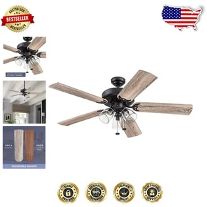 Bronze 52-Inch Ceiling Fan with LED Light - Perfect for Modern Farmhouse Spaces - Picture 1 of 9