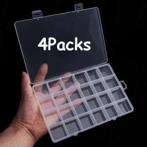 4Pcs 24 Grid Plastic Compartments For Jewelry Bead Organizer Storage Box Case US - Picture 1 of 11