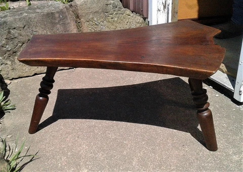 Antique Primitive Solid Walnut Live Edge Plank Bench 1900s Era Cover